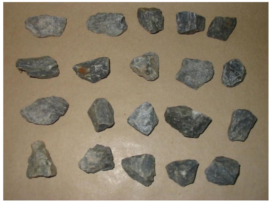Figure 10 Particles selected for SMC testing from crushed rock