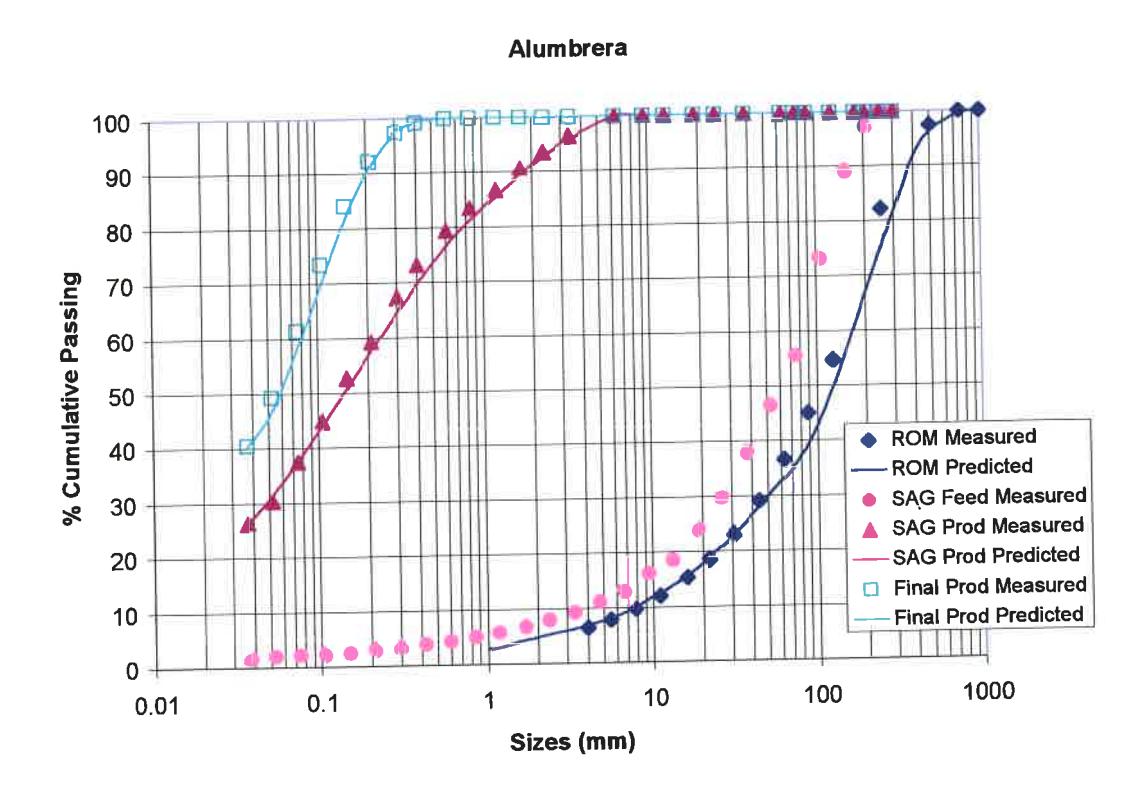 Figure 1 - Observed vs Predicted Size Distributions for Alumbrera