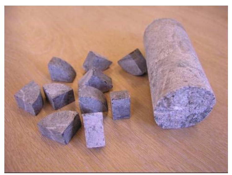 Figure 2 – Sample Pieces Cut from Whole 50mm Core