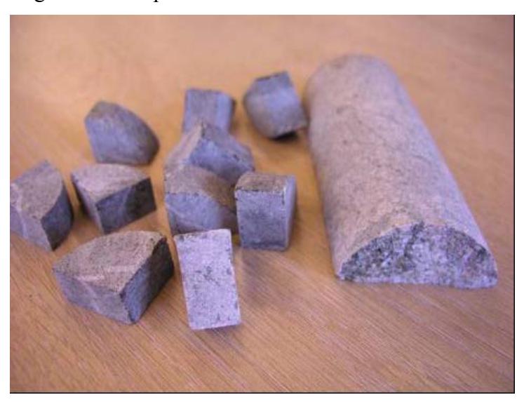 Figure 3 – Sample Pieces Cut from Half 50mm Core